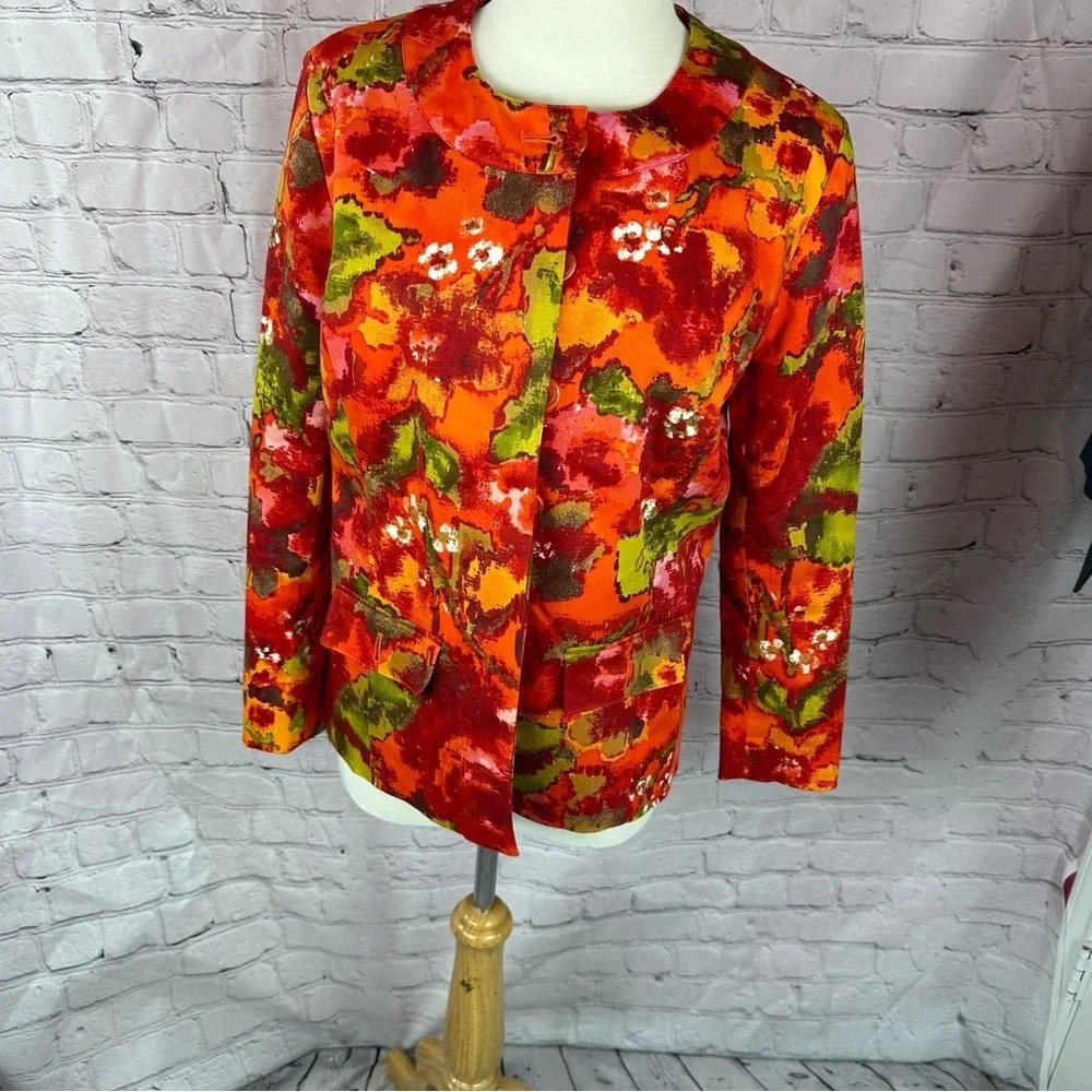vintage chico's jacket blazer floral print size 0 (small 4)